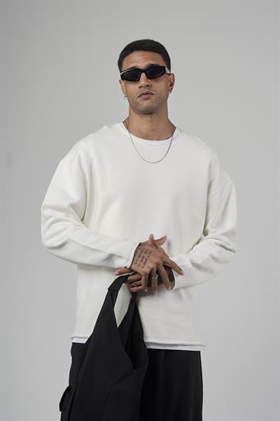 Pis Yaka Oversize Kesim Erkek Düz Sweatshirt