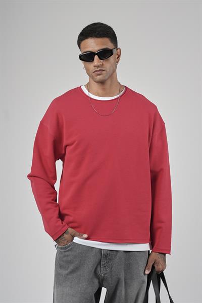 Pis Yaka Oversize Kesim Erkek Düz Sweatshirt