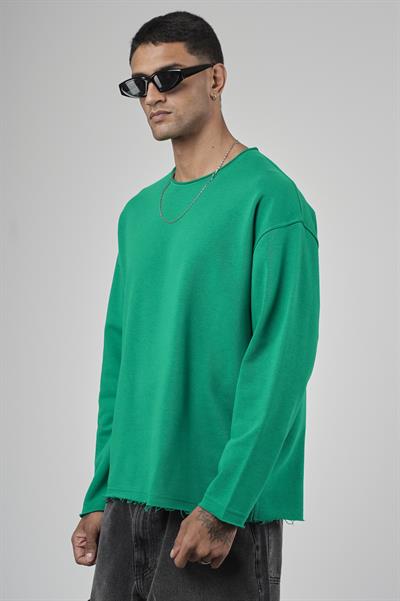Pis Yaka Oversize Kesim Erkek Düz Sweatshirt