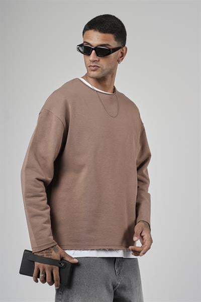 Pis Yaka Oversize Kesim Erkek Düz Sweatshirt