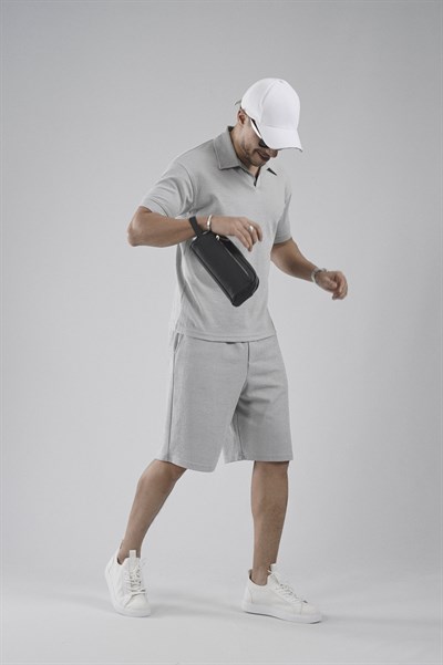 Polo Yaka Regular Kalıp Jakarlı Şort Tişört Alt Üst Takım