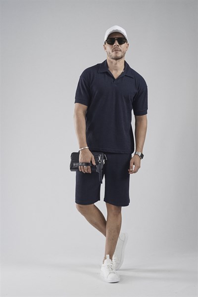 Polo Yaka Regular Kalıp Jakarlı Şort Tişört Alt Üst Takım