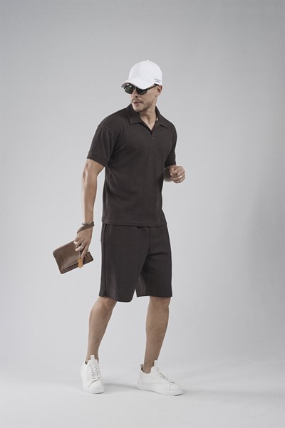 Polo Yaka Regular Kalıp Jakarlı Şort Tişört Alt Üst Takım