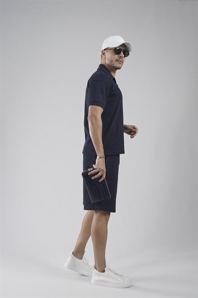 Polo Yaka Regular Kalıp Jakarlı Şort Tişört Alt Üst Takım