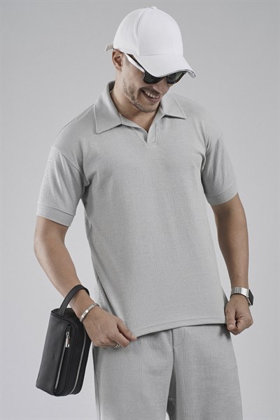 Polo Yaka Regular Kalıp Jakarlı Şort Tişört Alt Üst Takım