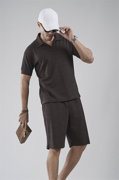 Polo Yaka Regular Kalıp Jakarlı Şort Tişört Alt Üst Takım