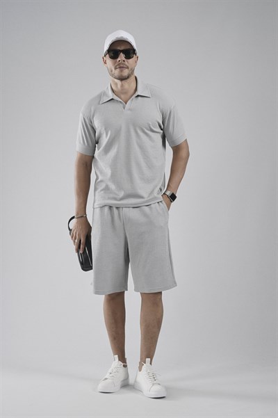 Polo Yaka Regular Kalıp Jakarlı Şort Tişört Alt Üst Takım