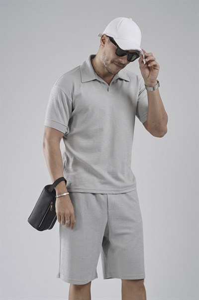 Polo Yaka Regular Kalıp Jakarlı Şort Tişört Alt Üst Takım