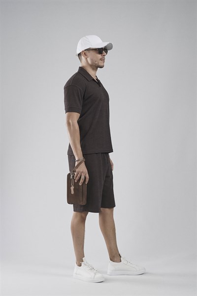 Polo Yaka Regular Kalıp Jakarlı Şort Tişört Alt Üst Takım