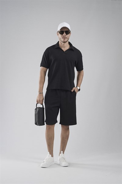 Polo Yaka Regular Kalıp Jakarlı Şort Tişört Alt Üst Takım