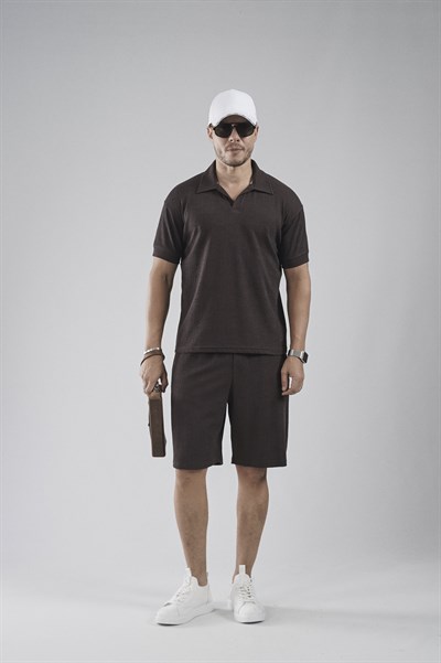 Polo Yaka Regular Kalıp Jakarlı Şort Tişört Alt Üst Takım