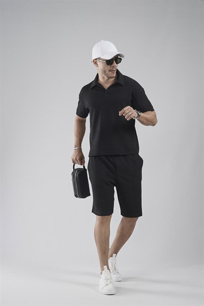 Polo Yaka Regular Kalıp Jakarlı Şort Tişört Alt Üst Takım