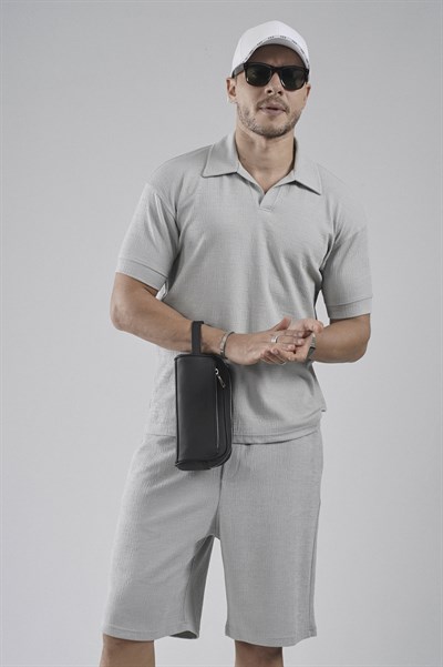 Polo Yaka Regular Kalıp Jakarlı Şort Tişört Alt Üst Takım