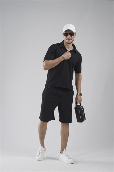 Polo Yaka Regular Kalıp Jakarlı Şort Tişört Alt Üst Takım