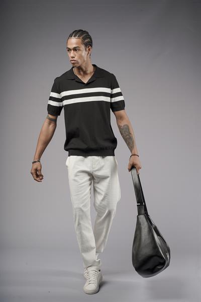 Polo Yaka Şeritli Regular Kalıp Erkek Triko Tişört