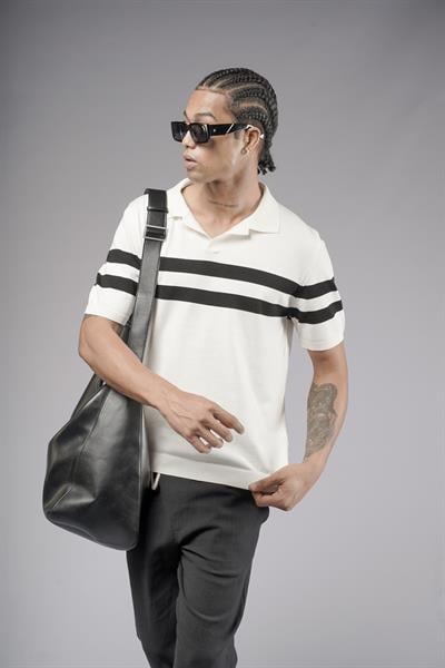 Polo Yaka Şeritli Regular Kalıp Erkek Triko Tişört