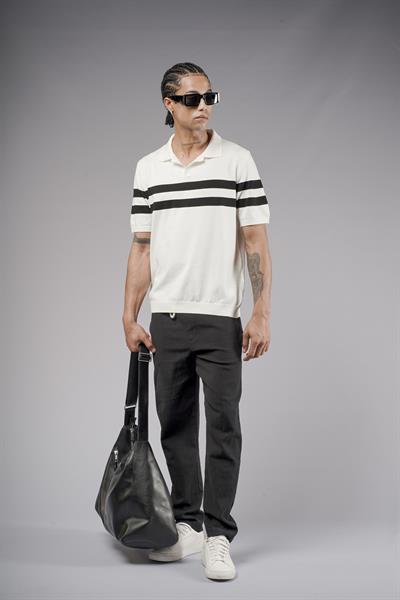 Polo Yaka Şeritli Regular Kalıp Erkek Triko Tişört