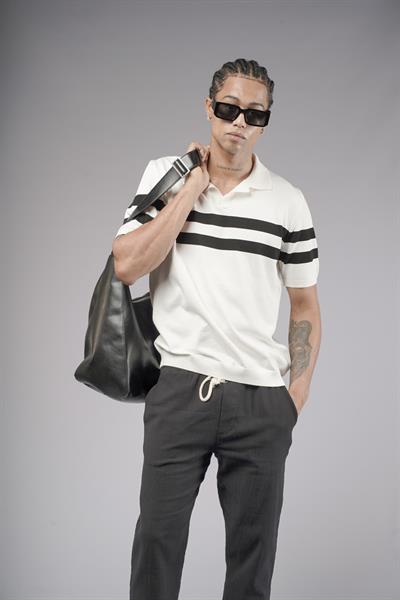 Polo Yaka Şeritli Regular Kalıp Erkek Triko Tişört