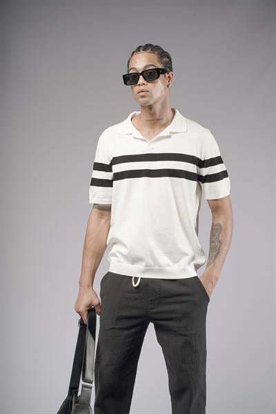 Polo Yaka Şeritli Regular Kalıp Erkek Triko Tişört