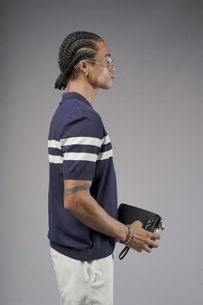 Polo Yaka Şeritli Regular Kalıp Erkek Triko Tişört