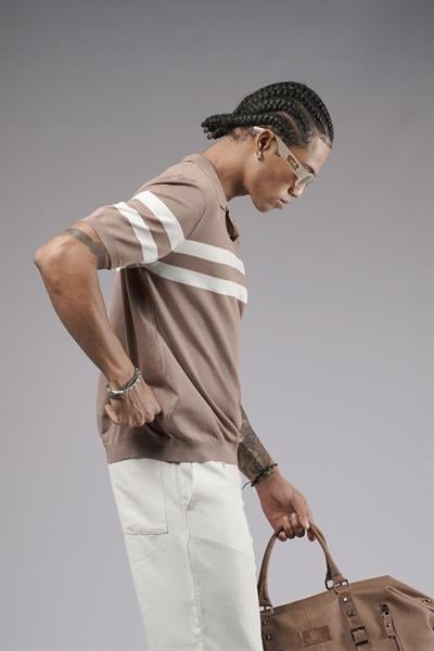 Polo Yaka Şeritli Regular Kalıp Erkek Triko Tişört