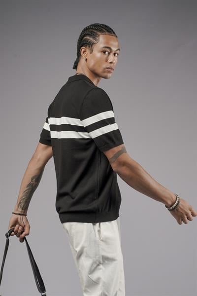 Polo Yaka Şeritli Regular Kalıp Erkek Triko Tişört