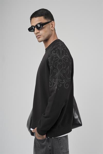Reglan Kol Omuzları Baskılı Oversize Kesim Erkek Sweatshirt