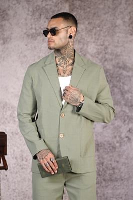 Regular Kalıp Blazer Keten Alt Üst Takım