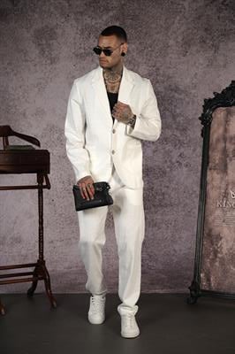 Regular Kalıp Blazer Keten Alt Üst Takım