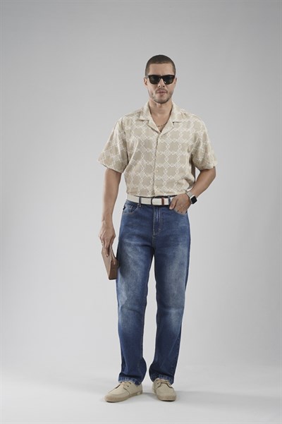 Regular Kalıp Desenli Nefes Alan Erkek Gömlek