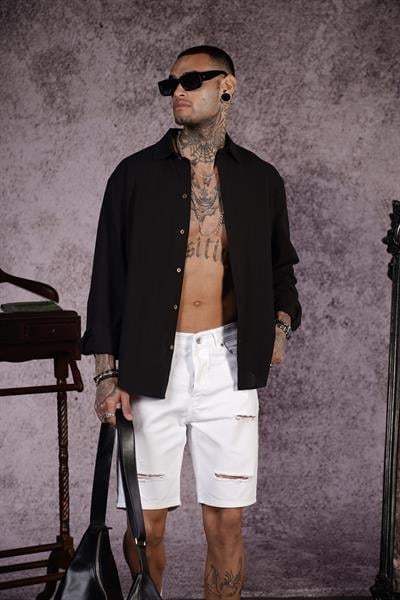 Regular Kalıp Düz Keten Erkek Gömlek