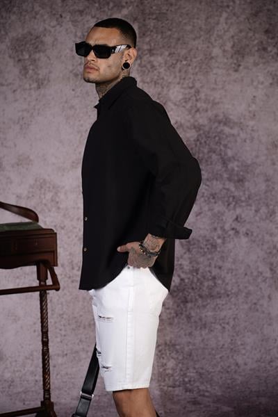 Regular Kalıp Düz Keten Erkek Gömlek