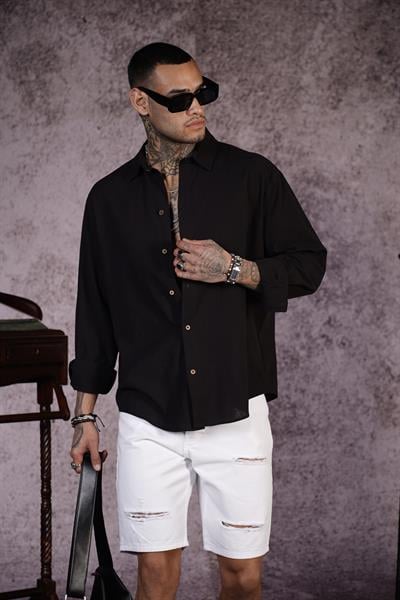 Regular Kalıp Düz Keten Erkek Gömlek