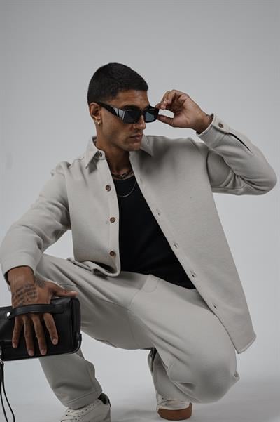 Regular Kalıp Jakarlı Erkek Pantolon Gömlek Takım