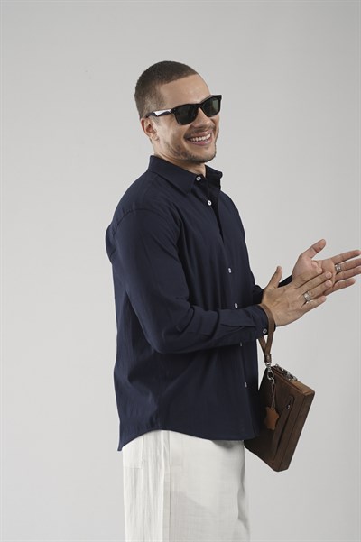 Regular Kalıp Likralı Keten Erkek Gömlek