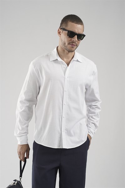 Regular Kalıp Likralı Keten Erkek Gömlek