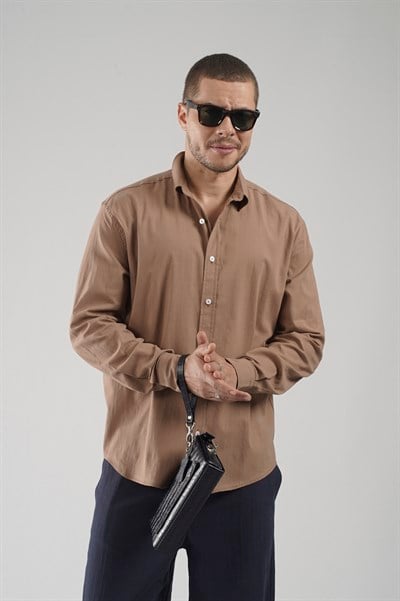 Regular Kalıp Likralı Keten Erkek Gömlek