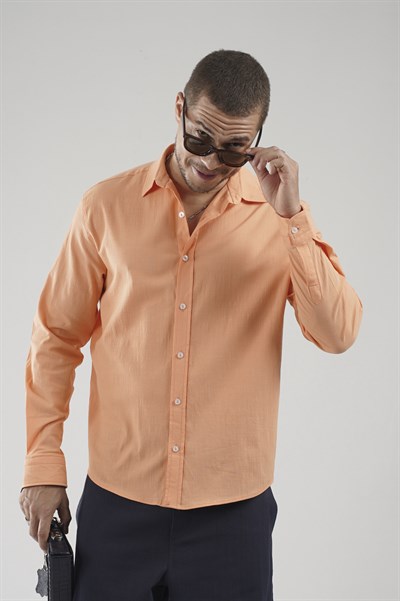 Regular Kalıp Likralı Keten Erkek Gömlek