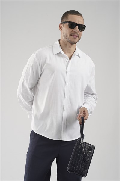 Regular Kalıp Likralı Keten Erkek Gömlek