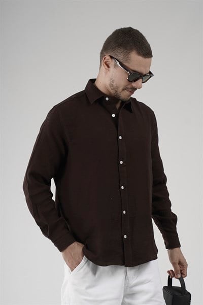 Regular Kalıp Müslin Kumaş %100 Pamuklu  Erkek Düz Renk Gömlek