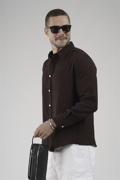 Regular Kalıp Müslin Kumaş %100 Pamuklu  Erkek Düz Renk Gömlek