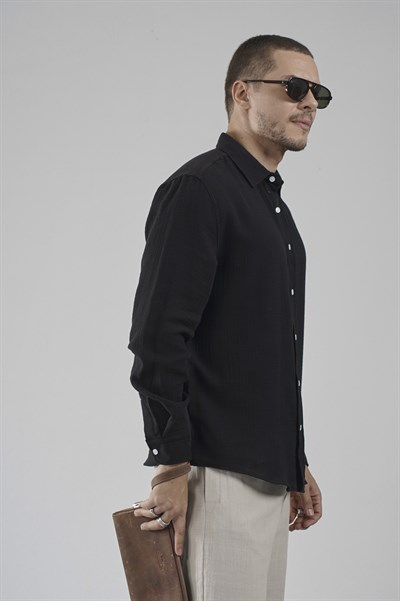 Regular Kalıp Müslin Kumaş %100 Pamuklu  Erkek Düz Renk Gömlek