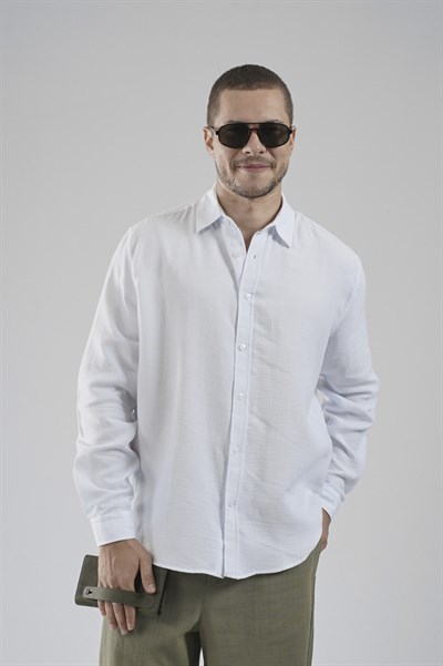 Regular Kalıp Müslin Kumaş %100 Pamuklu  Erkek Düz Renk Gömlek