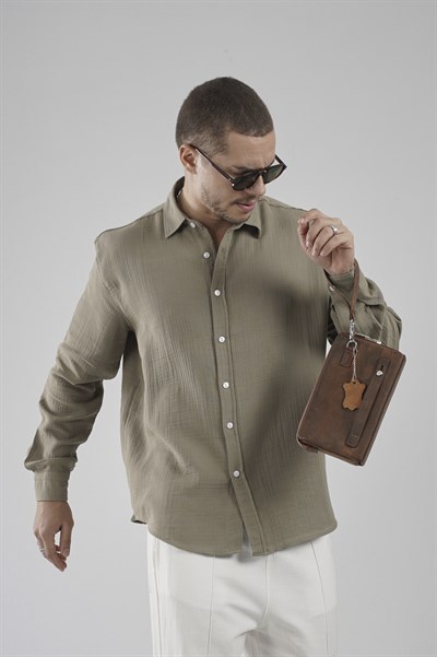 Regular Kalıp Müslin Kumaş %100 Pamuklu  Erkek Düz Renk Gömlek