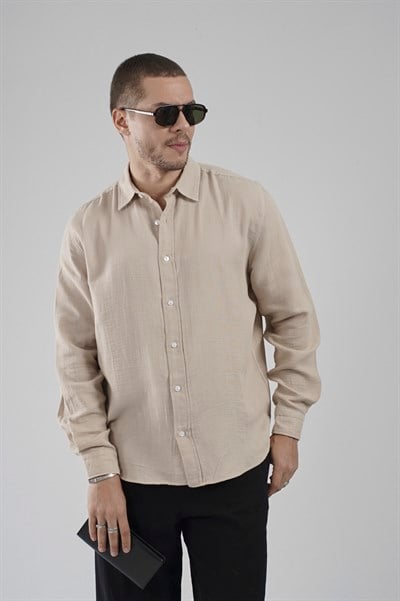 Regular Kalıp Müslin Kumaş %100 Pamuklu  Erkek Düz Renk Gömlek