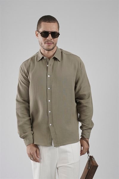 Regular Kalıp Müslin Kumaş %100 Pamuklu  Erkek Düz Renk Gömlek