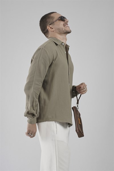 Regular Kalıp Müslin Kumaş %100 Pamuklu  Erkek Düz Renk Gömlek