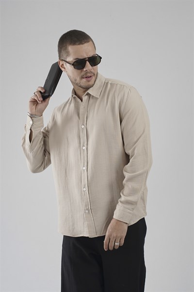 Regular Kalıp Müslin Kumaş %100 Pamuklu  Erkek Düz Renk Gömlek