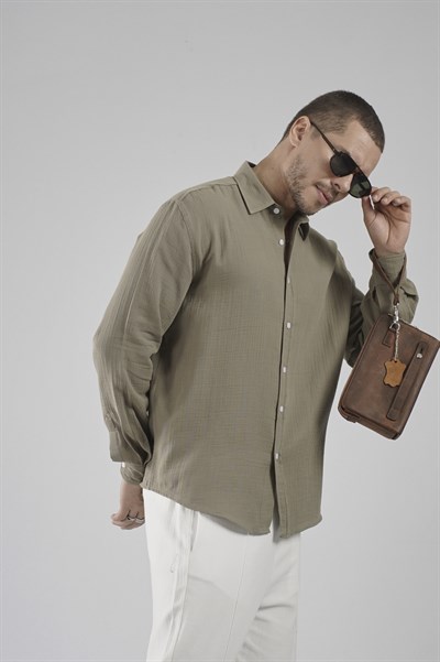 Regular Kalıp Müslin Kumaş %100 Pamuklu  Erkek Düz Renk Gömlek