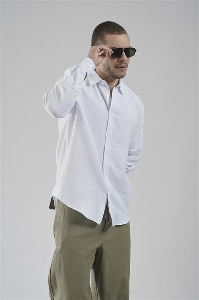 Regular Kalıp Müslin Kumaş %100 Pamuklu  Erkek Düz Renk Gömlek